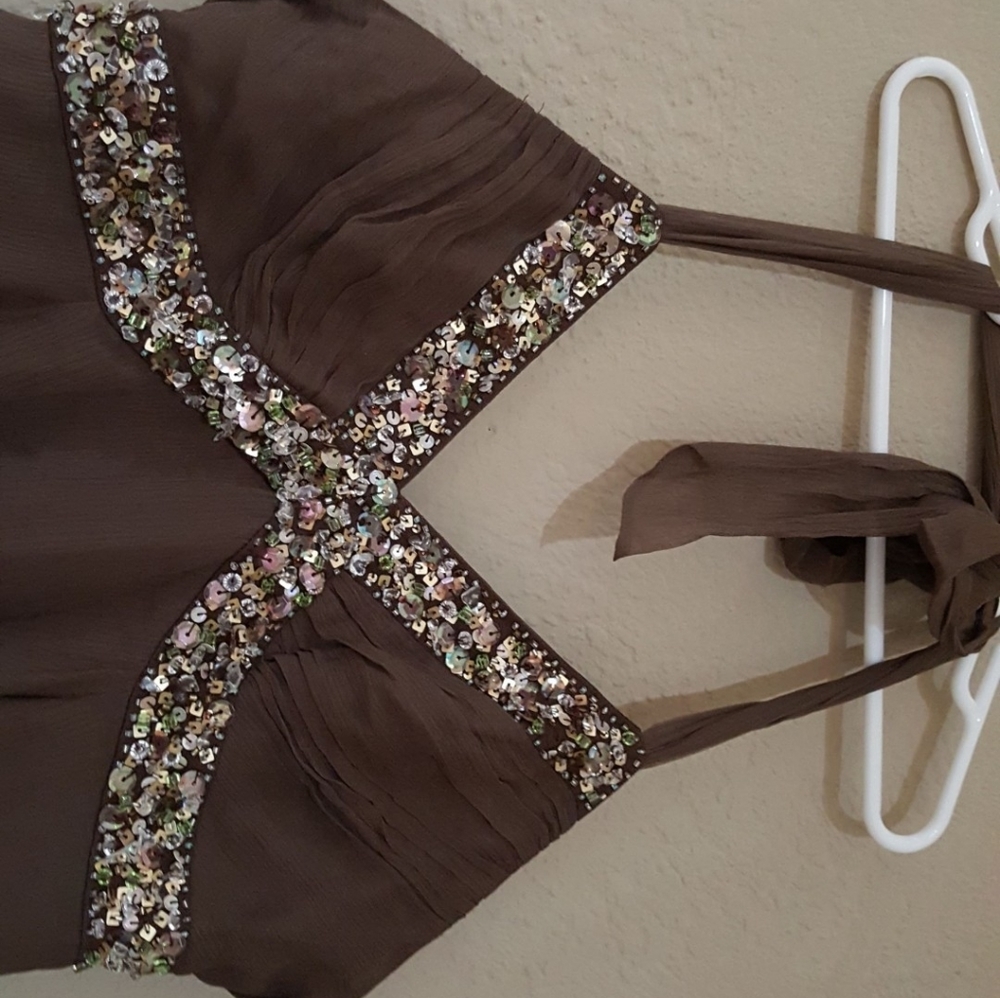 BROWN HALTER DRESS